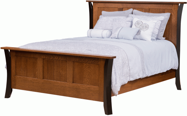 Wooden Bed Frame with White Mattress and Pillows