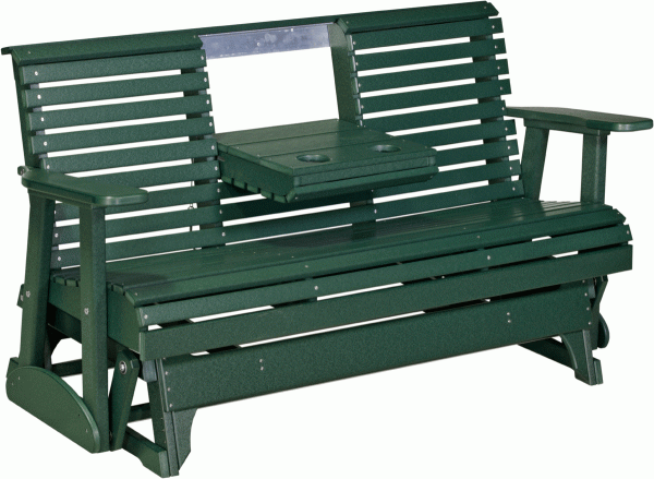 Green Wooden Bench with Built-in Cup Holders