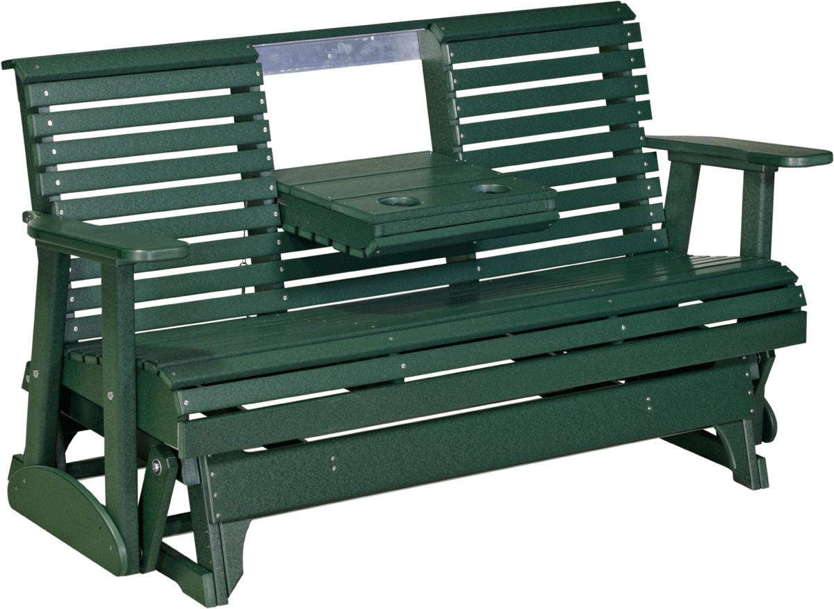 11100a Green Wooden Bench with Built-in Cup Holders