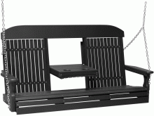 Black Hanging Porch Swing with Cup Holders