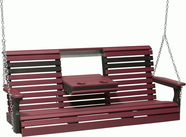 Black and Red Hanging Porch Swing with Cup Holders