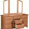 Light wooden dresser with triple mirror drawer open