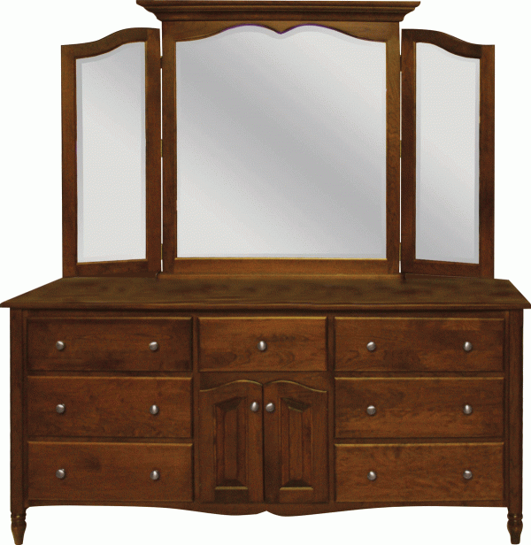 Wooden dresser with triple mirror