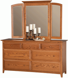 Wooden dresser with triple mirror