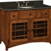 Wide wooden vanity black counter