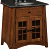 Thin wooden vanity with black counter