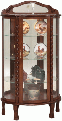 Dark brown curio with glass shelves