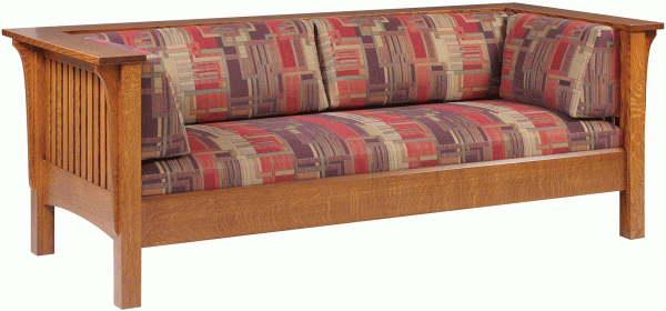 Short wooden sofa with cushions