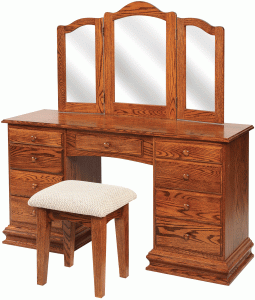 brown maple dressing table with mirror
