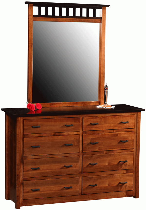 8 Drawer Wood Dresser With Black Accents