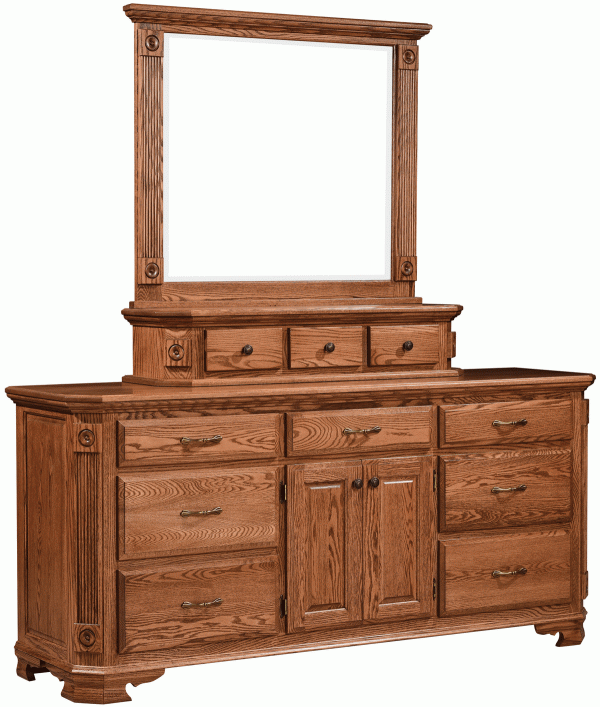Large Detailed Wood Dresser With Mirror