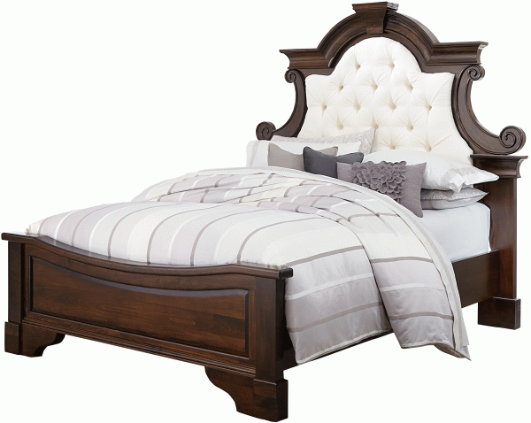 Ornate Bed With White Tufted Headboard