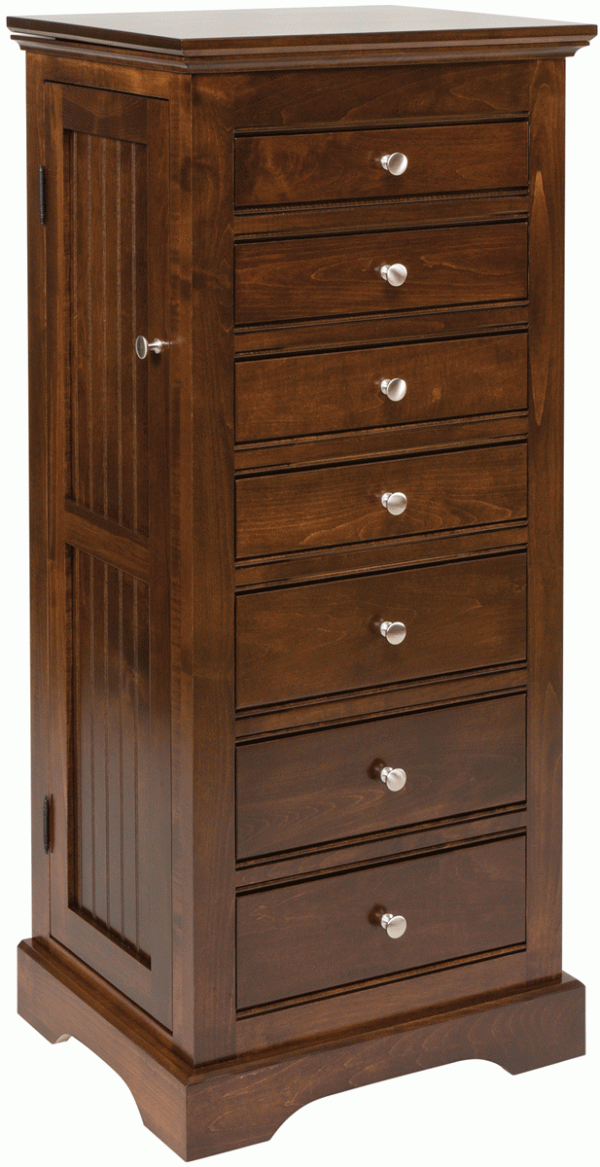 Tall Wood Jewelry Chest With Nickel Hardware