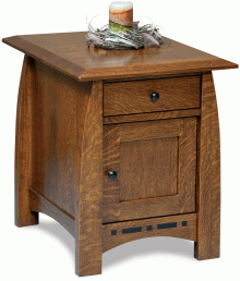 Wood Side Table With Drawer and Black Inlay