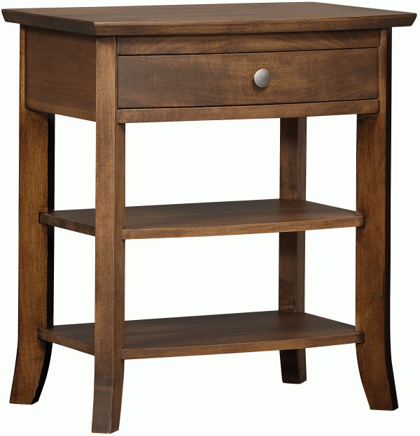 Wooden Side Table With Drawer and Two Shelves