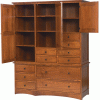 Large Wood Storage Unit With Cabinets And Drawers And Black Hardware