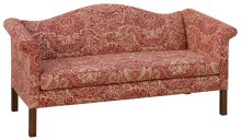 Low Conversational Sofa With Patterned Cream And Red Fabric