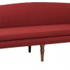 Long Red Upholstered Couch With Spindle Legs