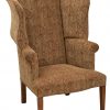 Upholstered Arm Chair With Beige Tone Patterned Fabric