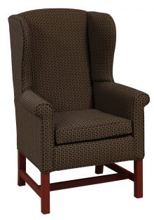 Dark Upholstered Arm Chair With Cherry Legs