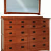 Twelve Drawer Dresser With Black hardware And Mirror