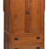 Wood Armoire With Two Drawers And Black Hardware