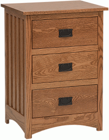 Wood Nightstand With Three Drawers And Black Hardware