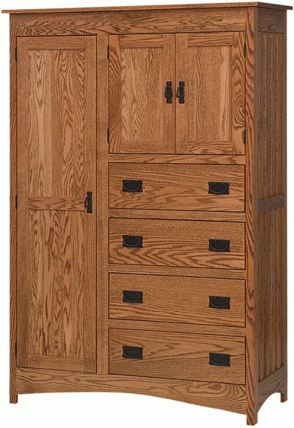 Wood Armoire With 4 Drawers And Black Hardware