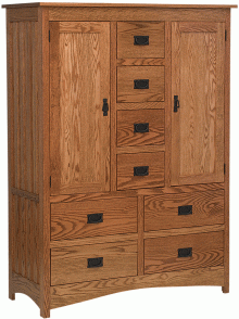 Wood Armoire With Eight Drawers And Black Hardware
