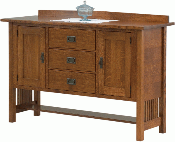 Wood Sideboard With 3 Drawers And 2 Cabinets