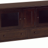 Large Dark Wood TV Cabinet With Glass Doors