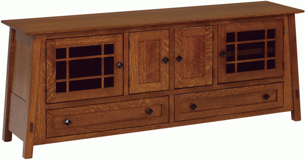 Medium Wood TV Stand With Cabinets And Drawers