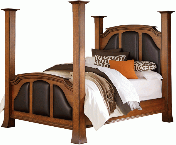 Four post Bed With Brown Upholstered Footboard And Headboard