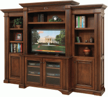 Wooden Entertainment Center with side bookcases
