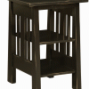 tall black nightstand with open shelves