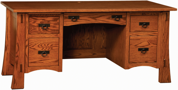 wooden desk with drawers on both sides