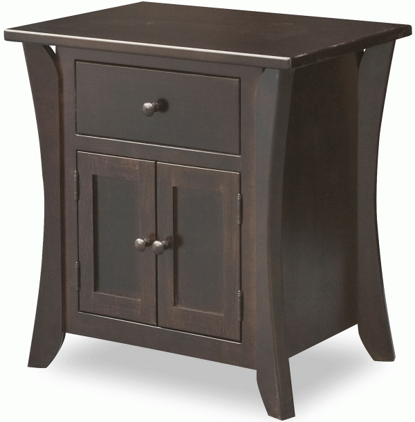 black wooden nightstand with round legs