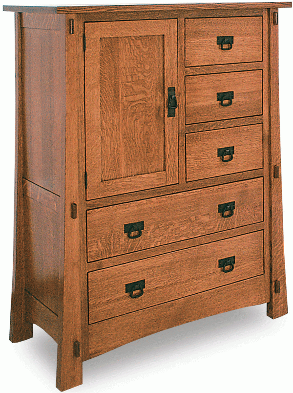 wooden dresser with drawers and cabinet door