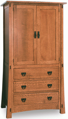 tall wooden wardrobe with three drawers