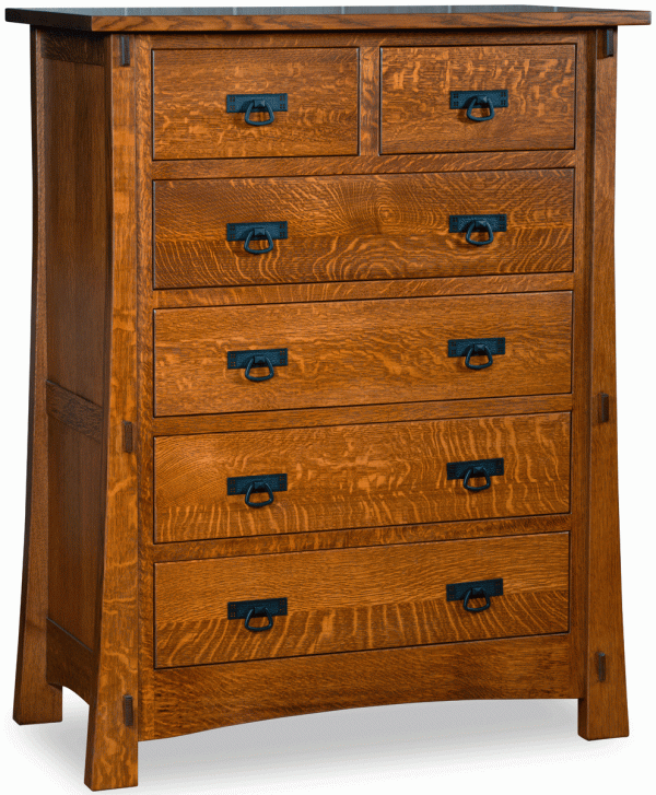 tall wooden dresser with metal handles