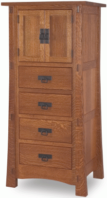 tall thin wooden dresser with two door cabinet