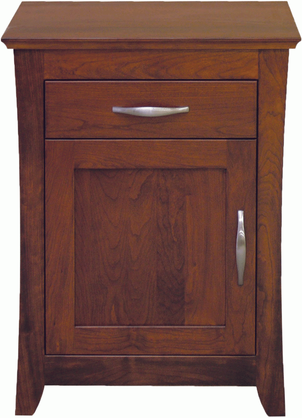square wooden nightstand with drawer and cabinet