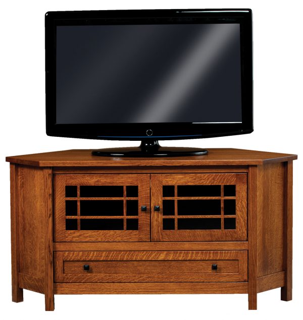 wooden corner tv stand with glass cabinets