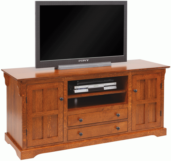 wooden tv stand with panelled cabinets