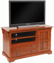 small wooden tv stand with open shelving