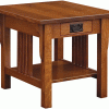 square wooden end table with large metal handle