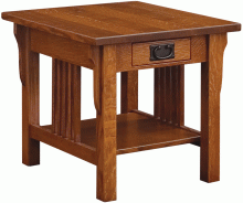square wooden end table with large metal handle