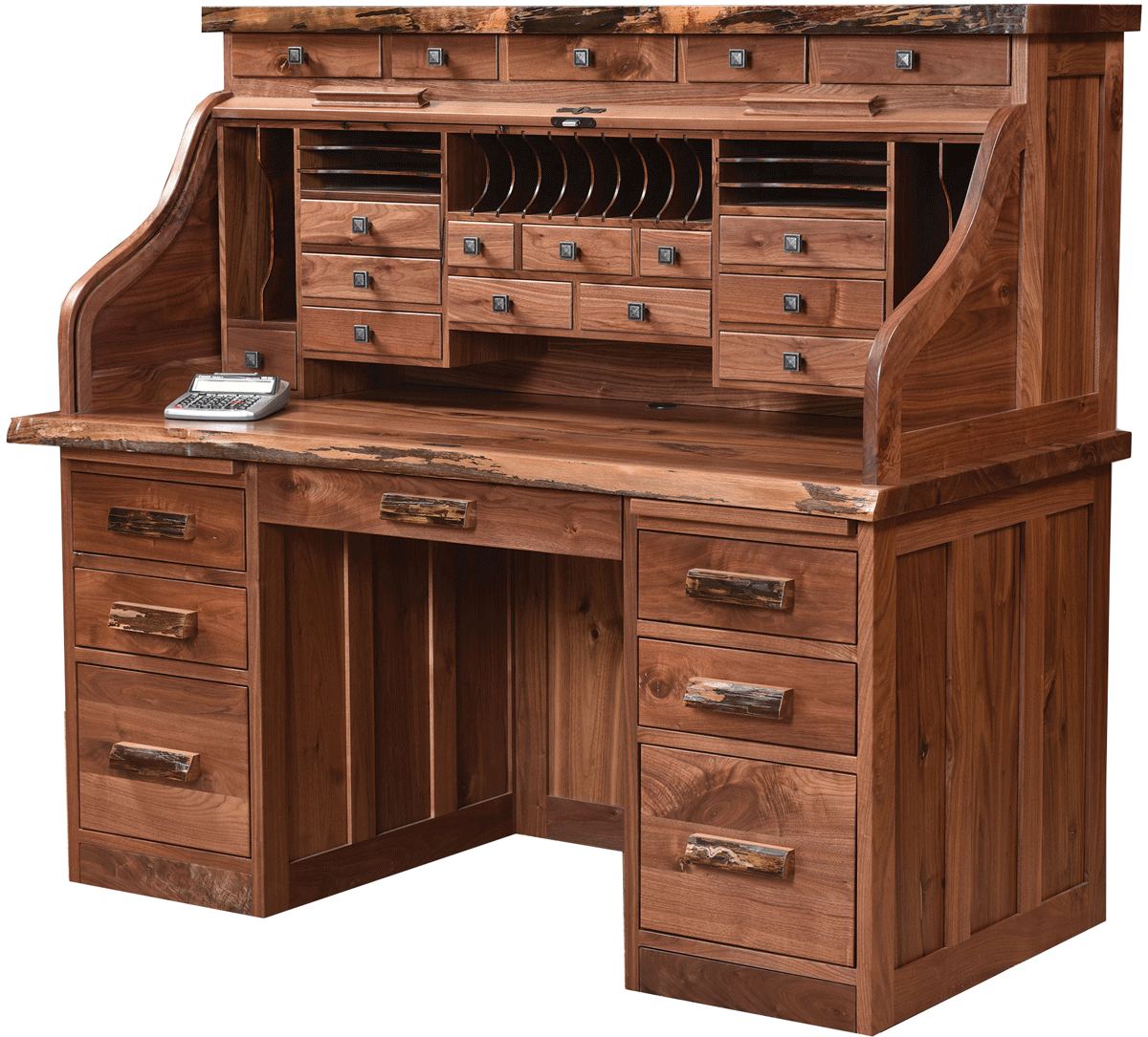 4081 A sturdy, wooden desk with multiple drawers for storage