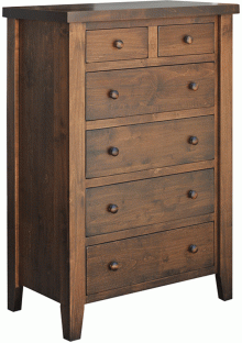 A wooden chest with 4 large drawers and 2 small drawers