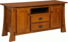 A wooden dresser with 2 doors and 2 drawers